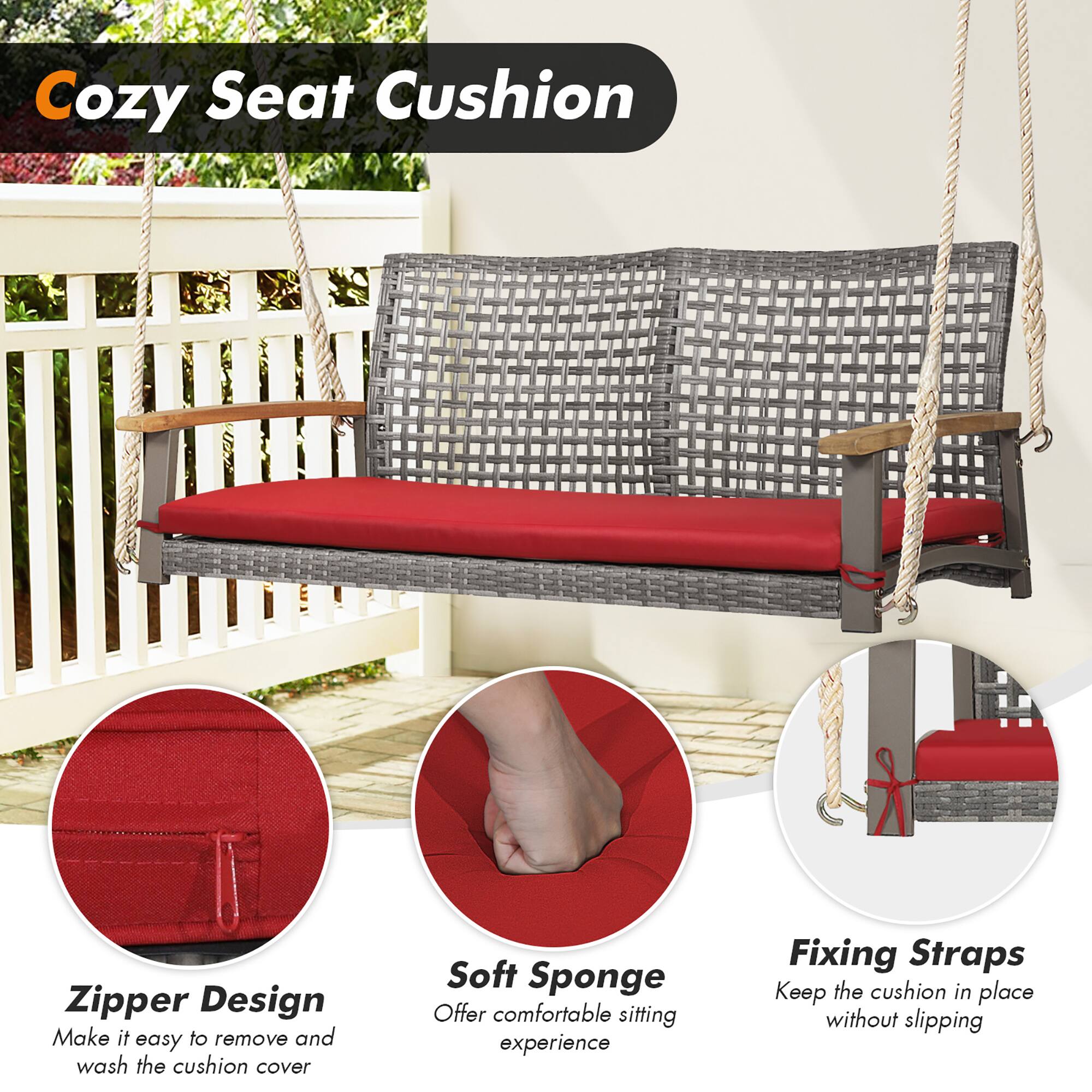 Cozy Seat Cushion

Zipper Design
Make it easy to remove and wash the cushion cover

Soft Sponge
Offer comfortable sitting experience

Fixing Straps
Keep the cushion in place without slipping