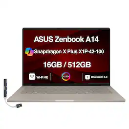 ASUS - Zenbook A14 Laptop 14.0 OLED (Qualcomm Snapdragon X Plus, 16GB LPDDR5X, 512GB SSD, Win 11 Home) w/USB Hub - Zabriskie Beige