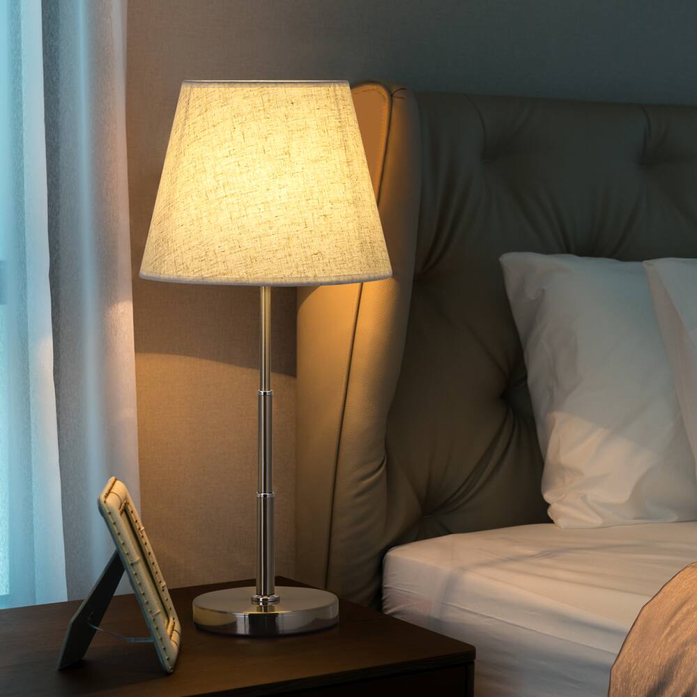 Alt View 2. Oumilen - 2-Pack Adjustable Height Brushed Nickel Table Lamps with Trapezoidal Fabric Shades.