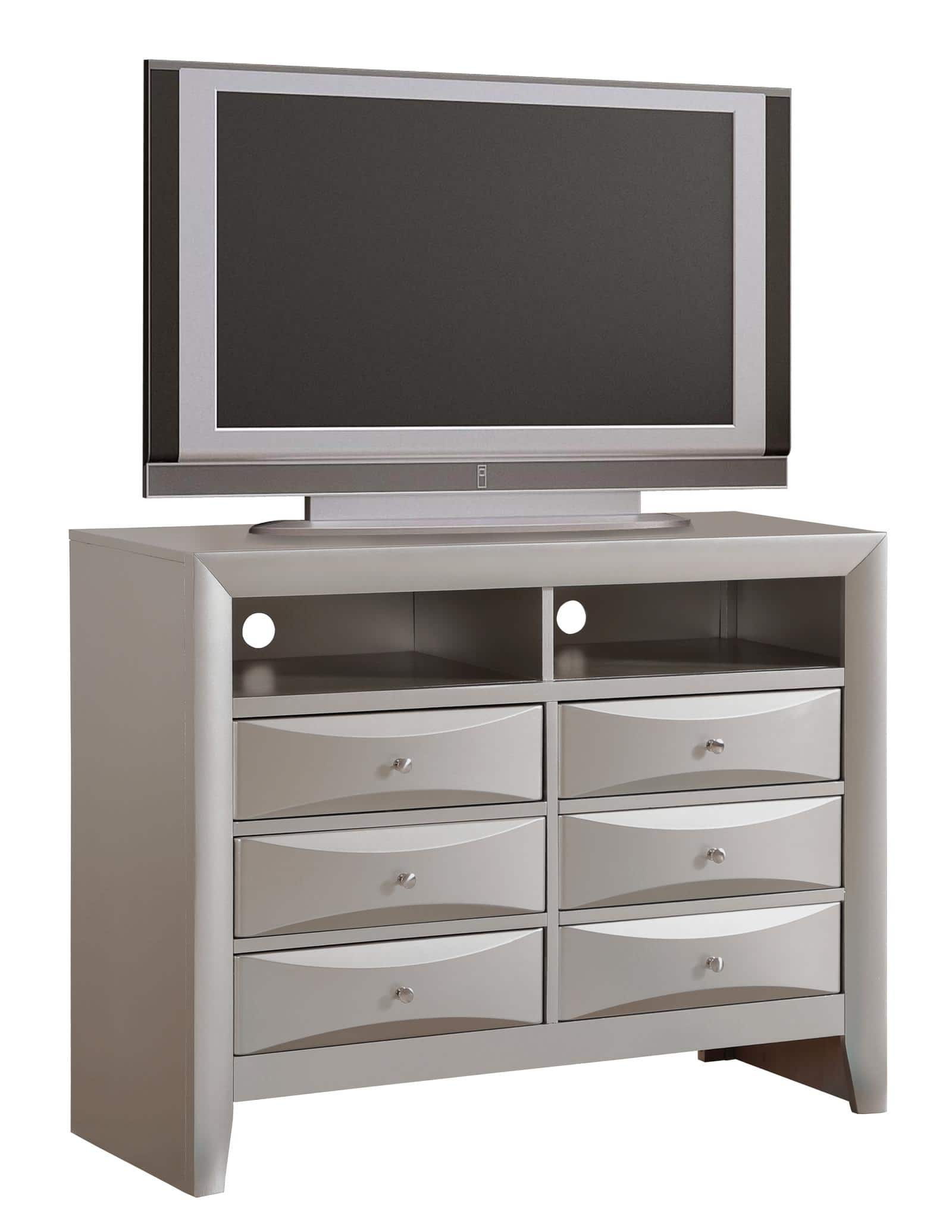 Spaco - Media Chest TV Stand, Modern Resin Drawers and Wood Veneer, for Bedroom Living Room Storage - Champagne