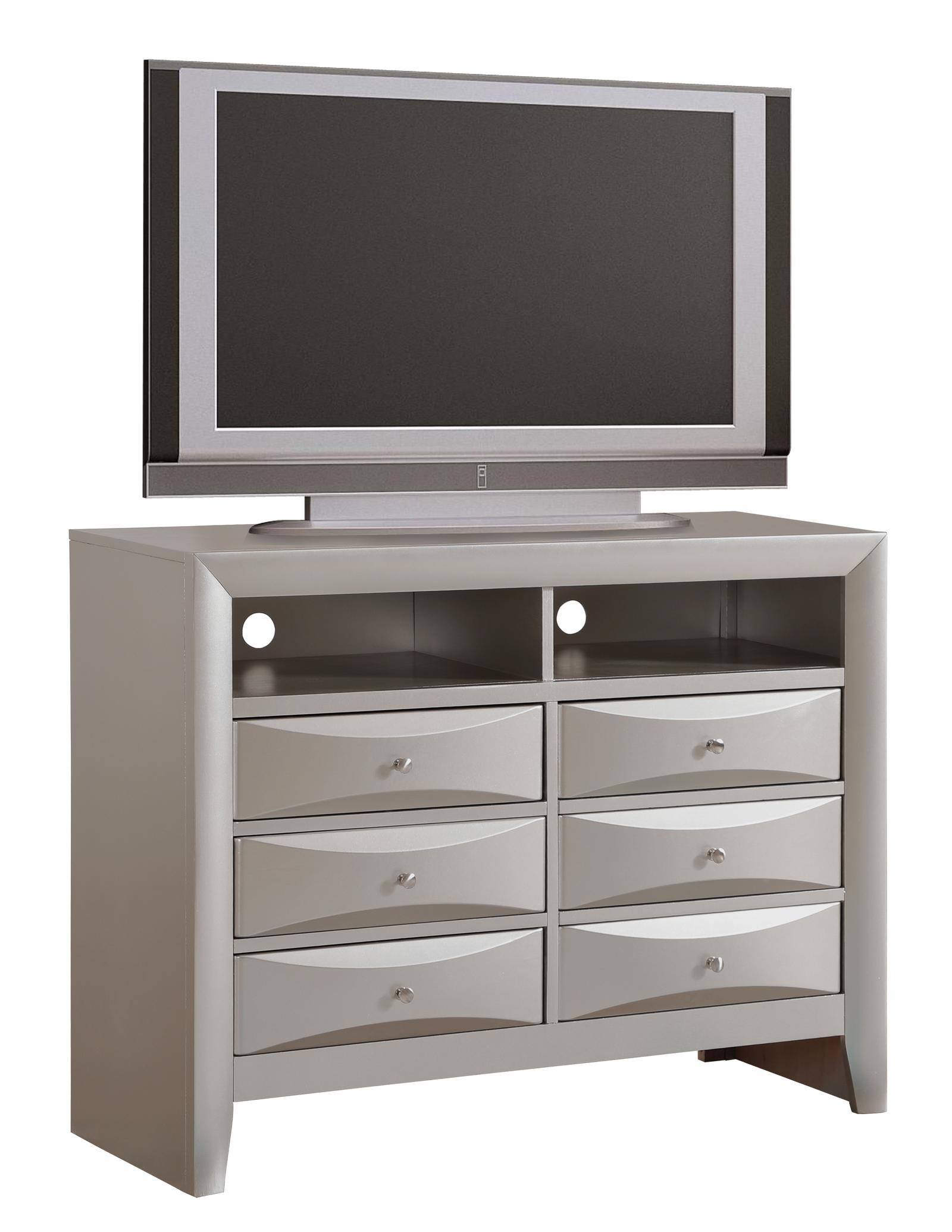 Front. Spaco - Spaco Media Chest TV Stand, Modern Resin Drawers and Wood Veneer, for Bedroom Living Room Storage - Champagne.