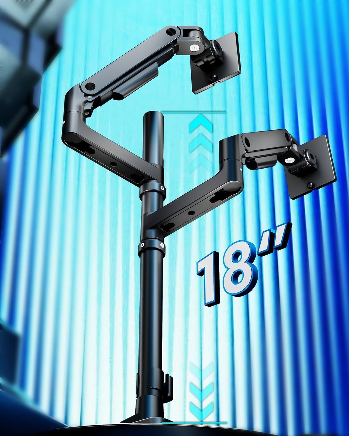 Left. Cedar Assembly - Dual Monitor Stand For Ultrawide Heavy Duty Curved Stacking Fits Vertical Gas Spring Double Mount With Usb - Black with USB Dual Monitor Stand.