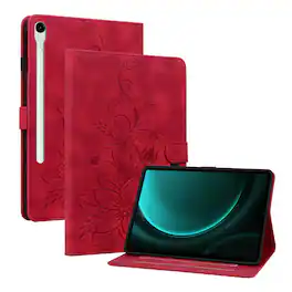 Dteck - Case for Samsung Galaxy Tab S10 FE & S10 Lite and S9 FE & S9,Embossed Pattern PU Leather Flip Card Holder Stand Cover - Red