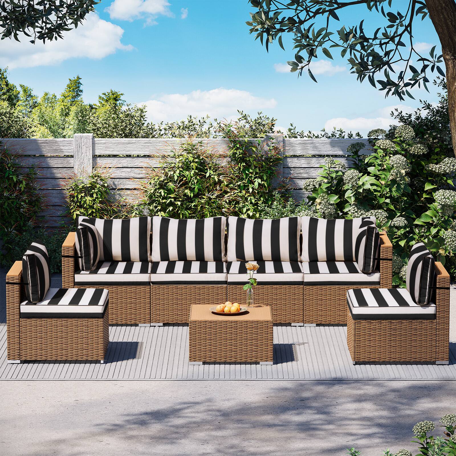 Alt View 1. Chateau Abodes - 14-Piece Outdoor Sectional Cushion Set, Waterproof Replacement Cushions with Liner & Cover - Black White Stripes.