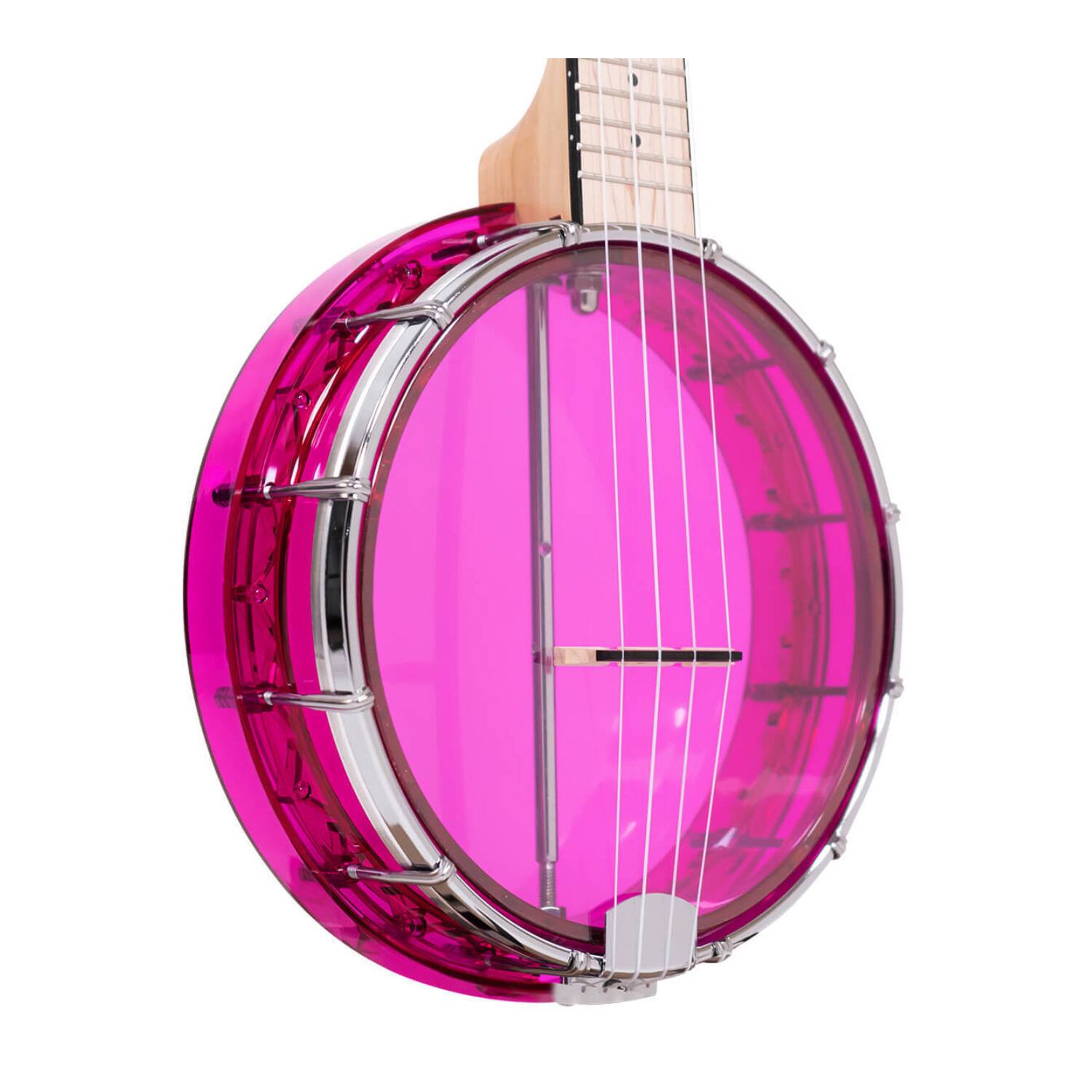 Angle. Gold Tone - Gold Tone Little Gem (Amethyst): See-Through Banjo-Ukuleles with Bag.