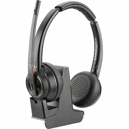 Front. HP - Poly Savi 8220-M Office Stereo DECT 1920-1930 MHz Headset TAA - Microsoft Teams Certification - Stereo - USB Type A - Black.