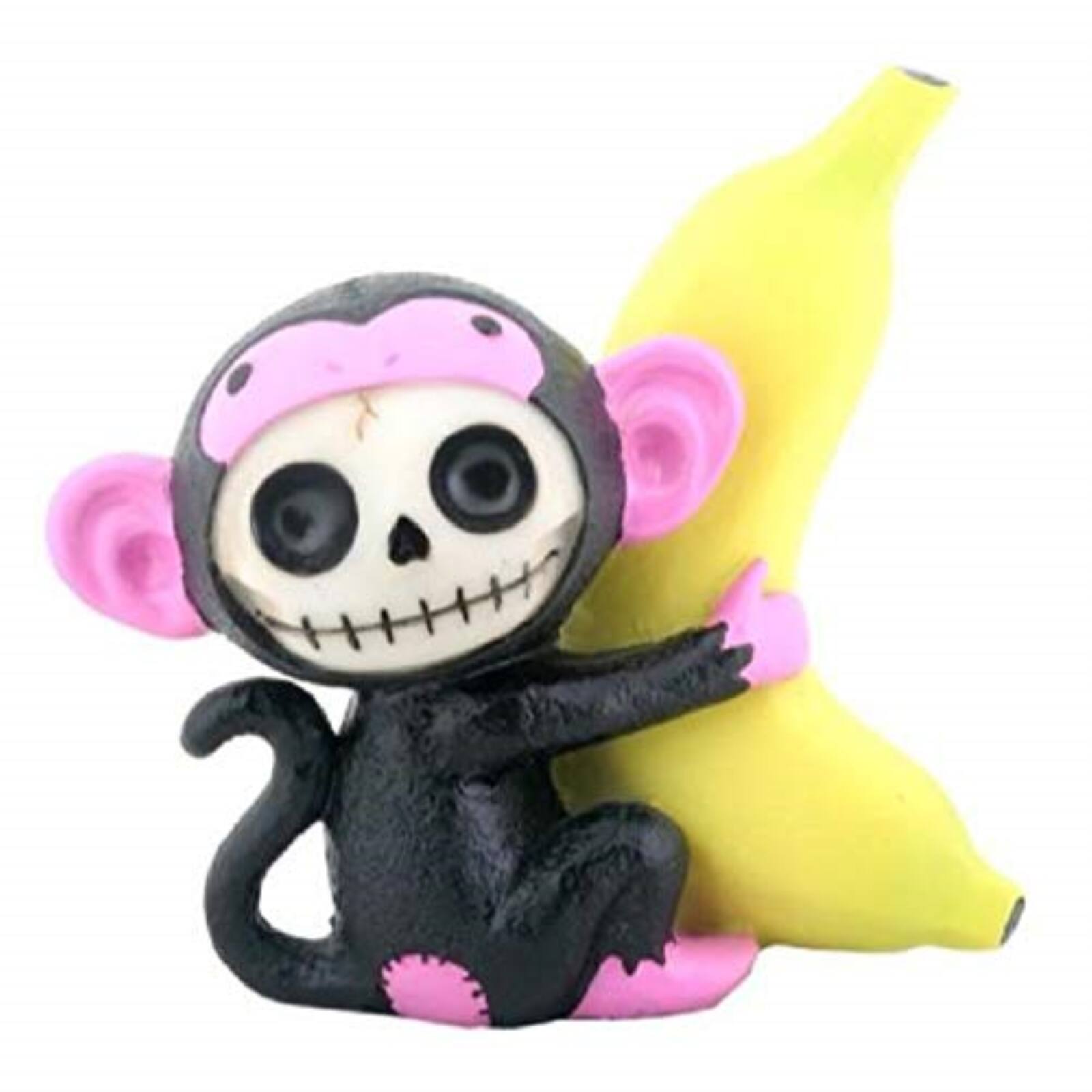 Front. Pacific Trading - Furrybones Black Munky Skeleton in Monkey Costume with Banana Figurine - Black.