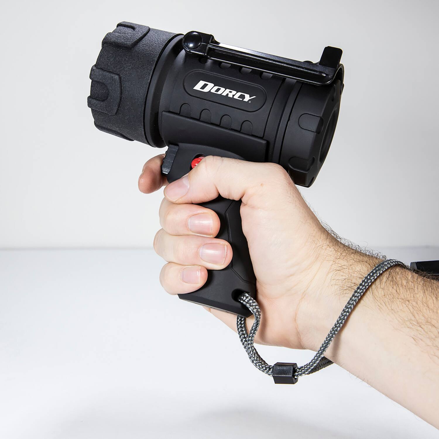 Angle. Dorcy - Pro Rechargeable Spotlight, 500 Lumens, LED, IP65 Water-Resistant, Fold-out Stand, 1260 ft Beam Distance.