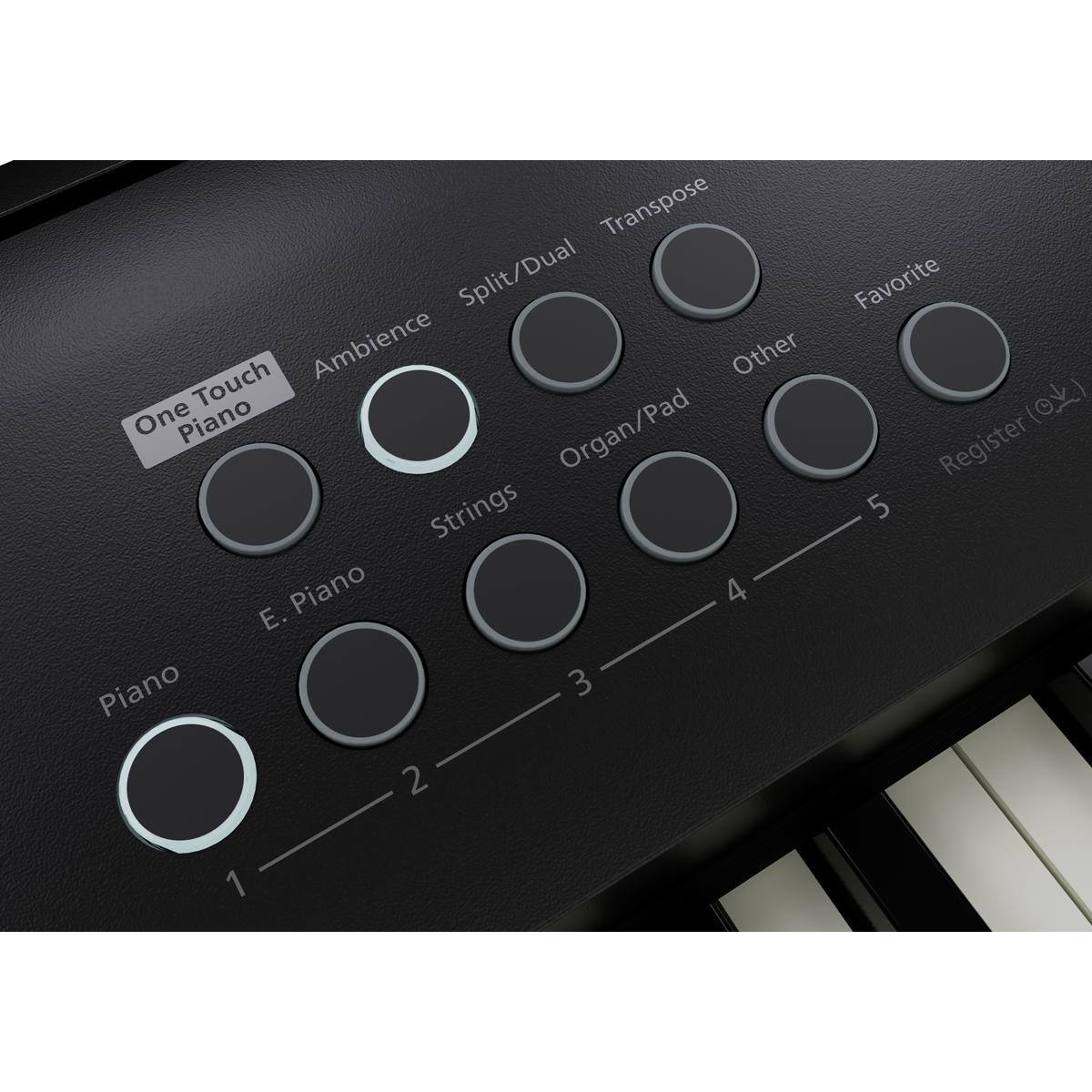 One Touch Piano  
Ambience  
Split/Dual  
Transpose  
Other  
Organ/Pad  
Strings  
E. Piano  
Piano  
Favorite (0)  
Register (0)