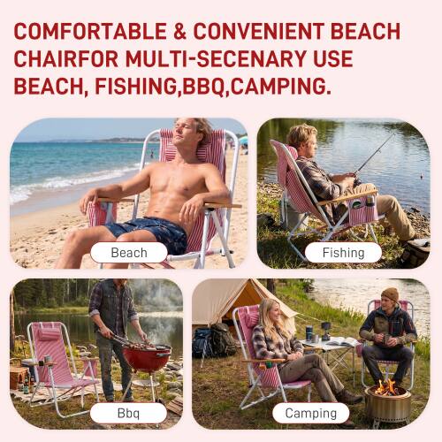 COMFORTABLE & CONVENIENT BEACH CHAIR FOR MULTI-SCENARY USE BEACH, FISHING, BBQ, CAMPING.
