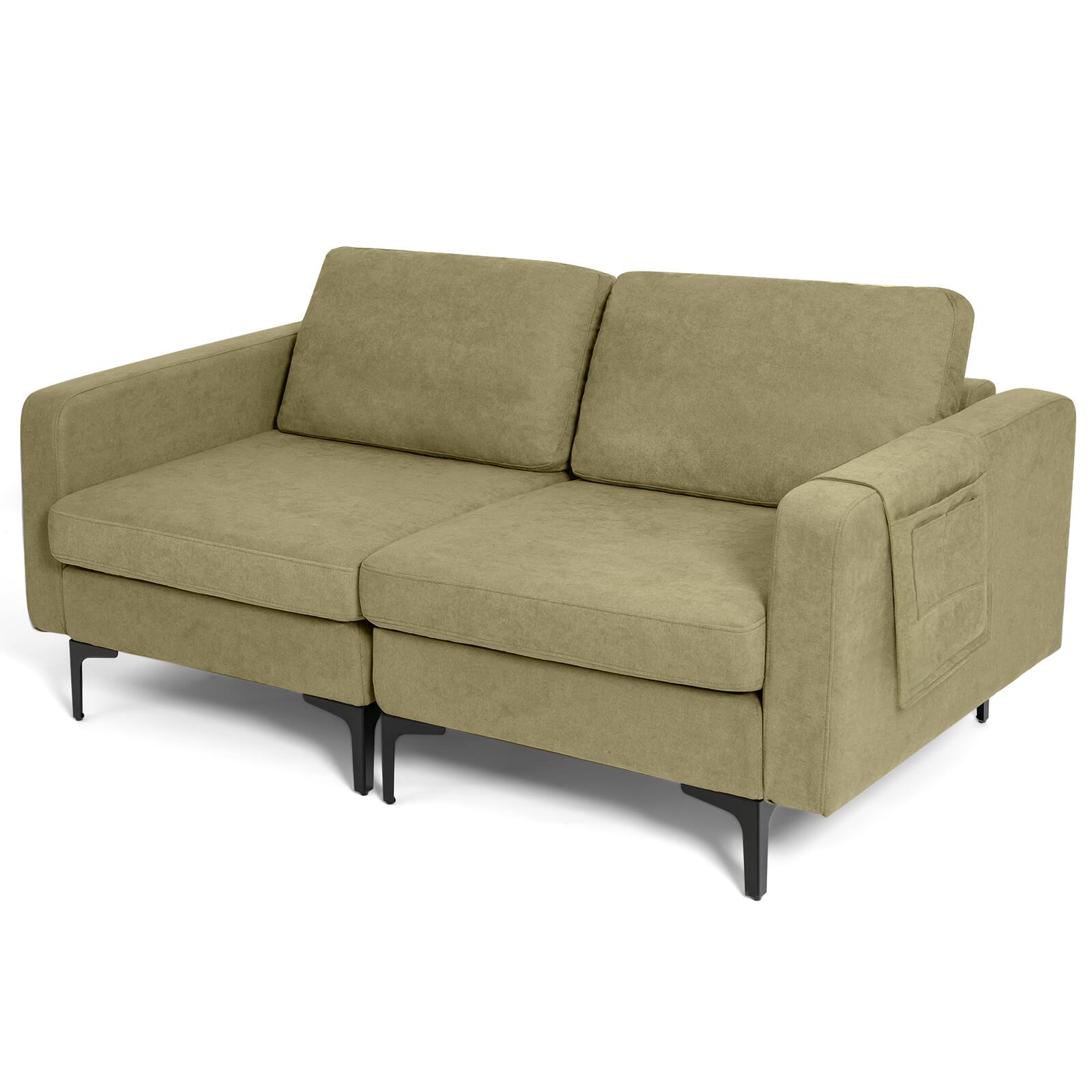 Alt View 9. Costway - Costway Modern Loveseat Linen Fabric 2-Seat Sofa Couch w/ Side Storage Pocket - Green.