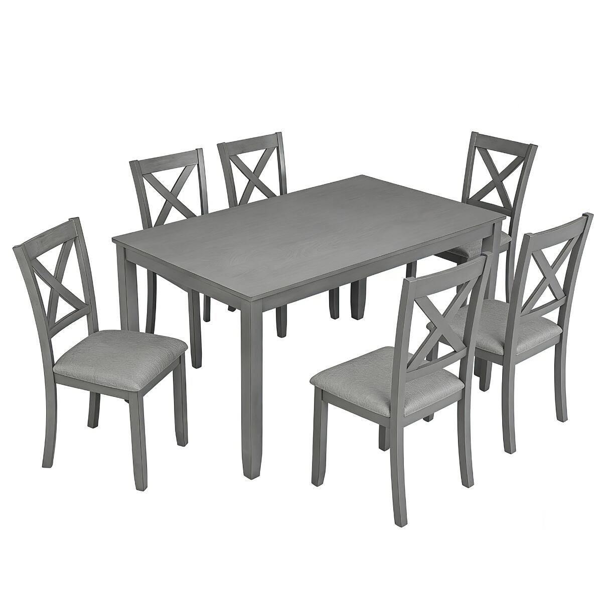 Loheer 7 Piece Dining Table Set, Grey Solid Wood Frame with X Back ...