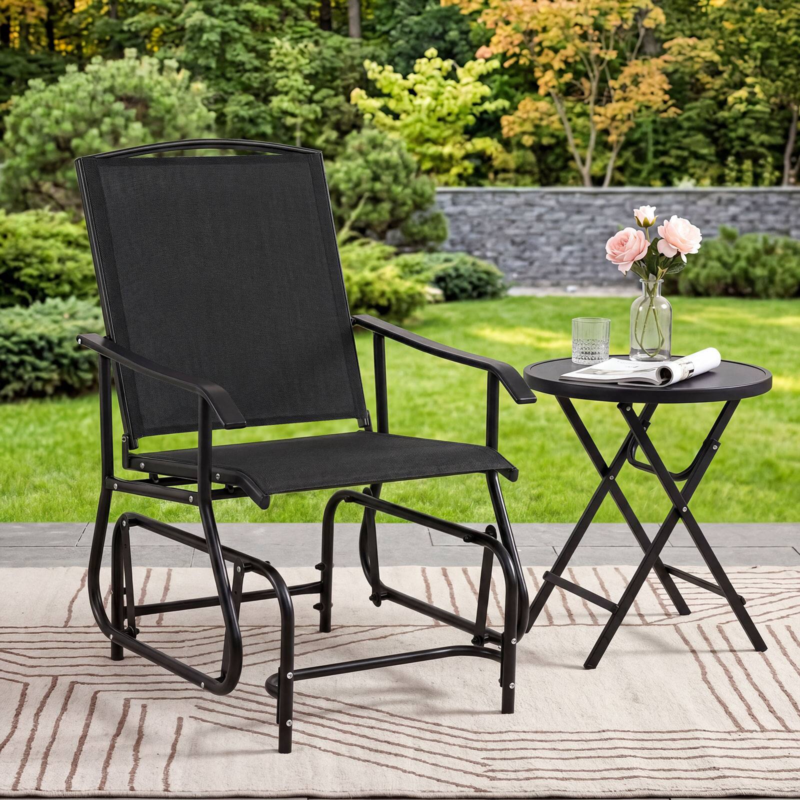 Alt View 1. Costway - Costway 2 PCS Outdoor Glider Chair, Porch Glider with Metal Frame Armrests for Deck Poolside - Black.