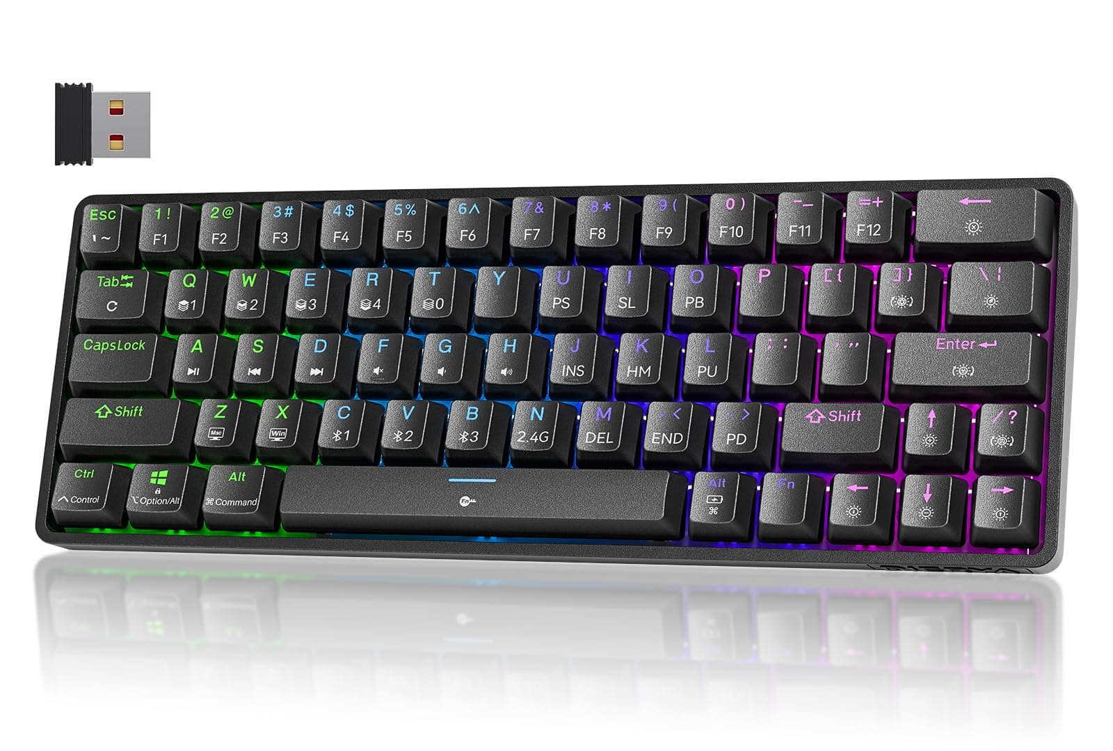 PO3TICJUNKI3 - Tmkb T63 Gaming 60 Wireless Mechanical With Bluetooth type-c Compact 63 Keys Anti-ghosting Rgb Backlight Li - Black