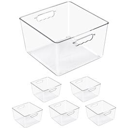 Sorbus - Cube Storage Bins, 6 Pack Large Square Organizer Bins with Handles – Stackable Plastic Storage - Clear