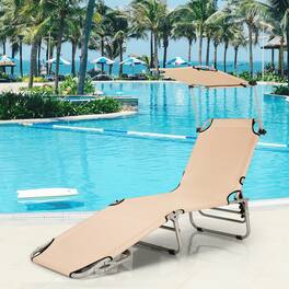 Gymax - Foldable Lounge Chair Adjustable Outdoor Beach Patio Pool Recliner W/ Sun Shade - Beige