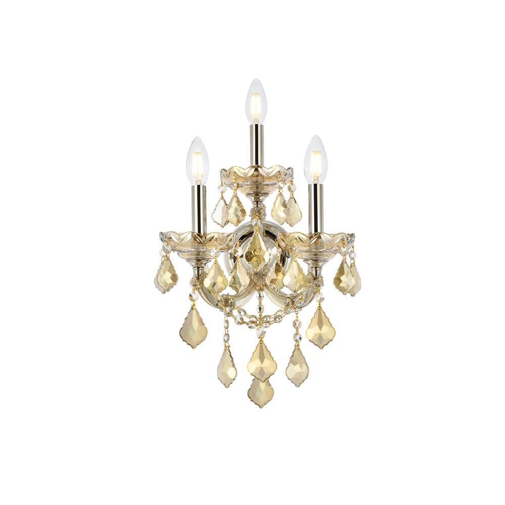 Angle. Elegant Lighting - Maria Theresa 3 light Golden Teak Wall Sconce Golden Teak - Golden Teak.