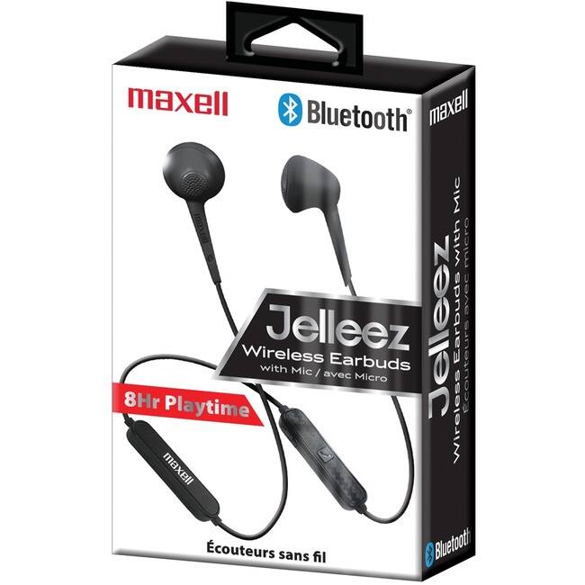 maxell  
Bluetooth  
Jelleez  
Wireless Earbuds with Mic / avec Micro  
8Hr Playtime  
Écouteurs sans fil
