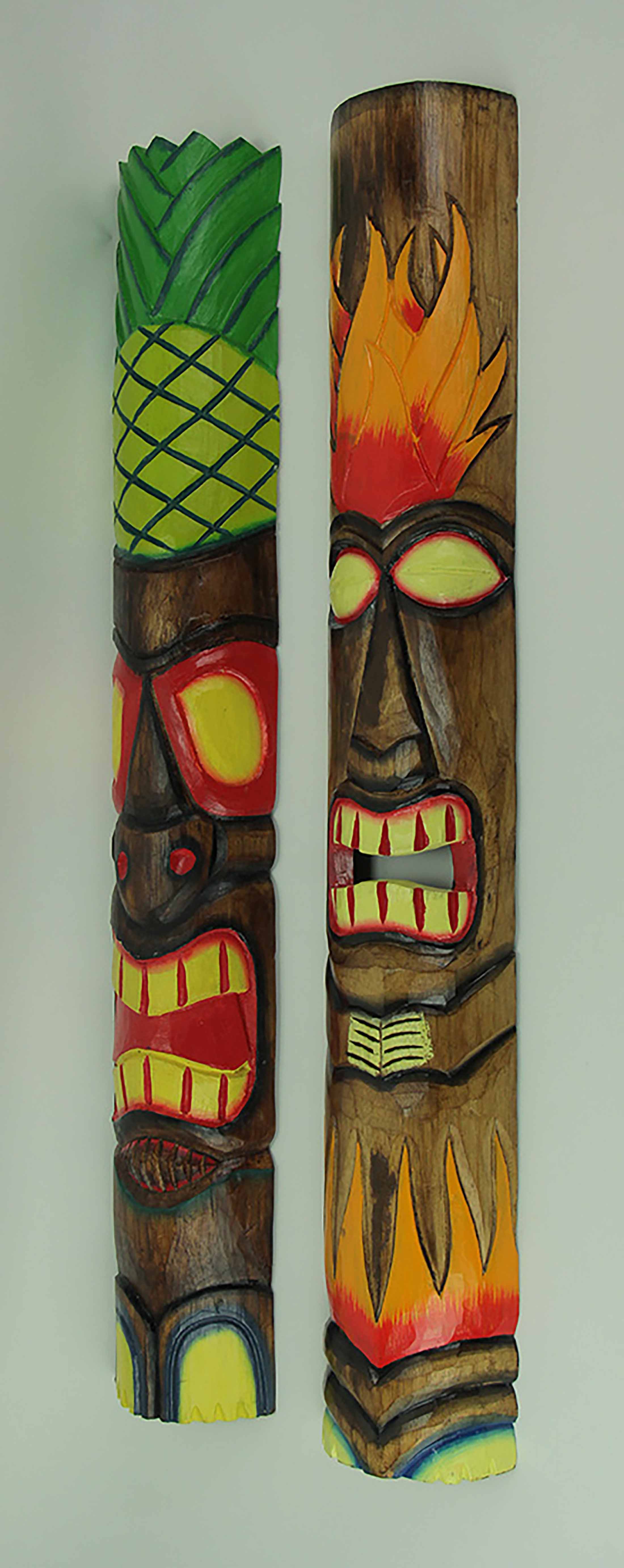 Alt View 1. Chesapeake Bay - 39 inch Tall Hand Crafted Wooden Tiki Totem Wall Mask Set of 2 Tropical Décor - Multicolored.