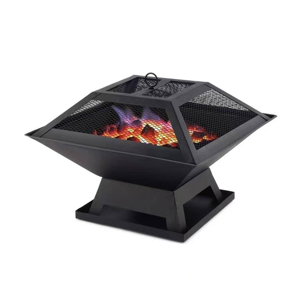 Front. APRILSOUL - Square Small Fire Pit BBQ Party Portable Fire Pit - Black.