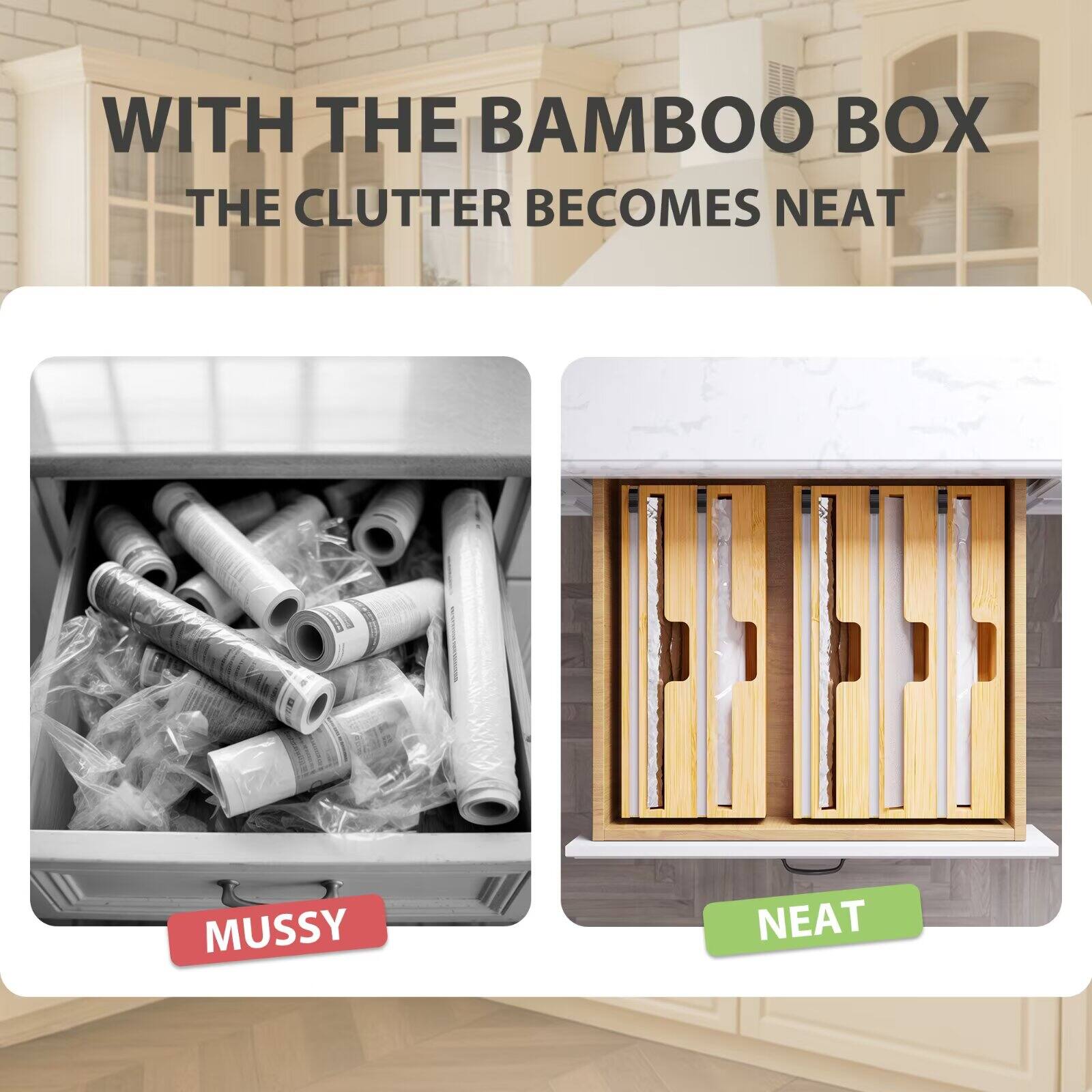 WITH THE BAMBOO BOX THE CLUTTER BECOMES NEAT