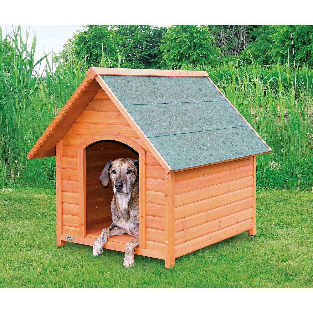 Angle. TRIXIE - Cottage Weatherproof Outdoor Wooden Dog House Raised Floor for Dogs - Brown.
