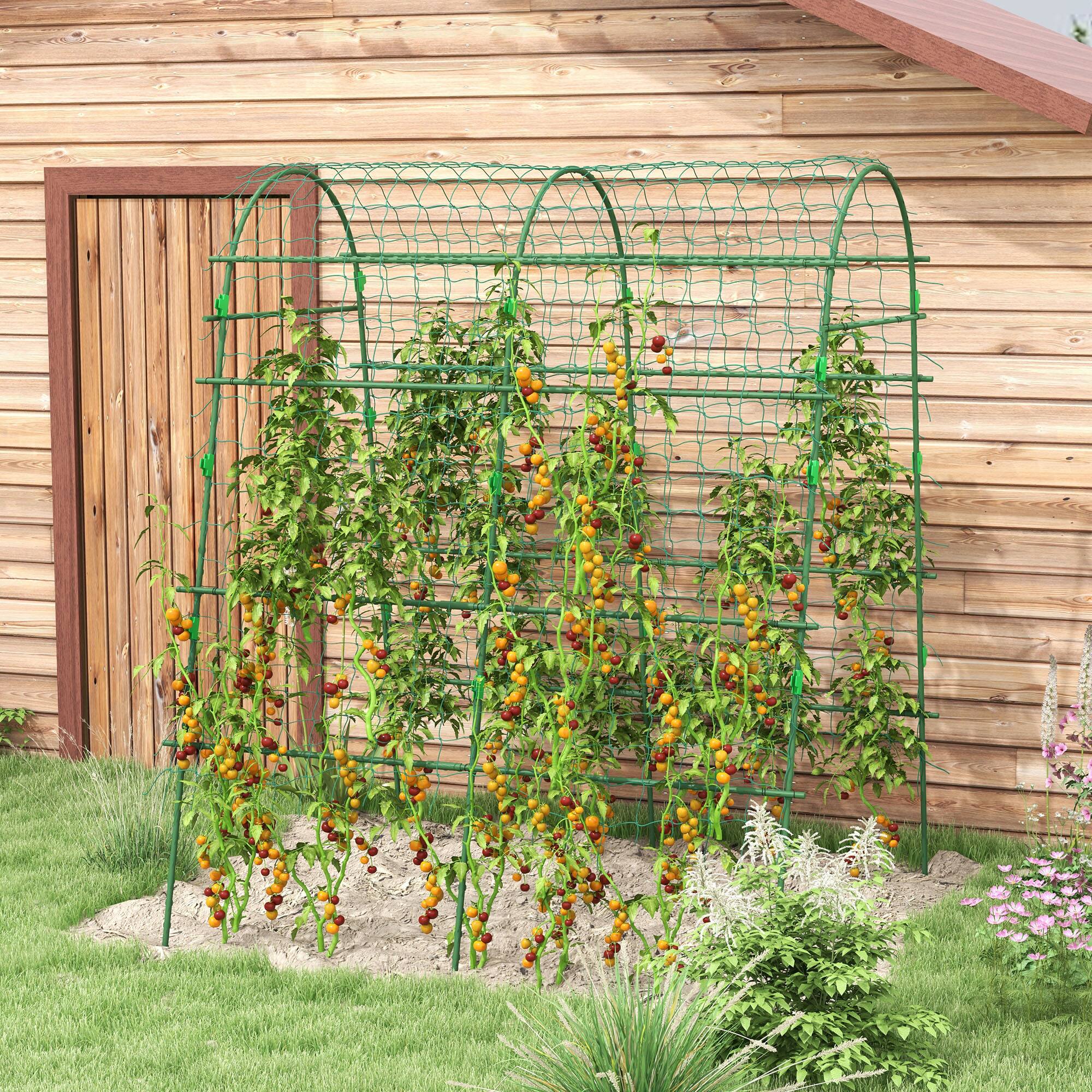 Alt View 1. Outsunny - Cucumber Trellis, 6.8' Tall Arch Trellis for Climbing Plants Outdoor, A-Frame, with Plastic Coated Steel Frame - Green.