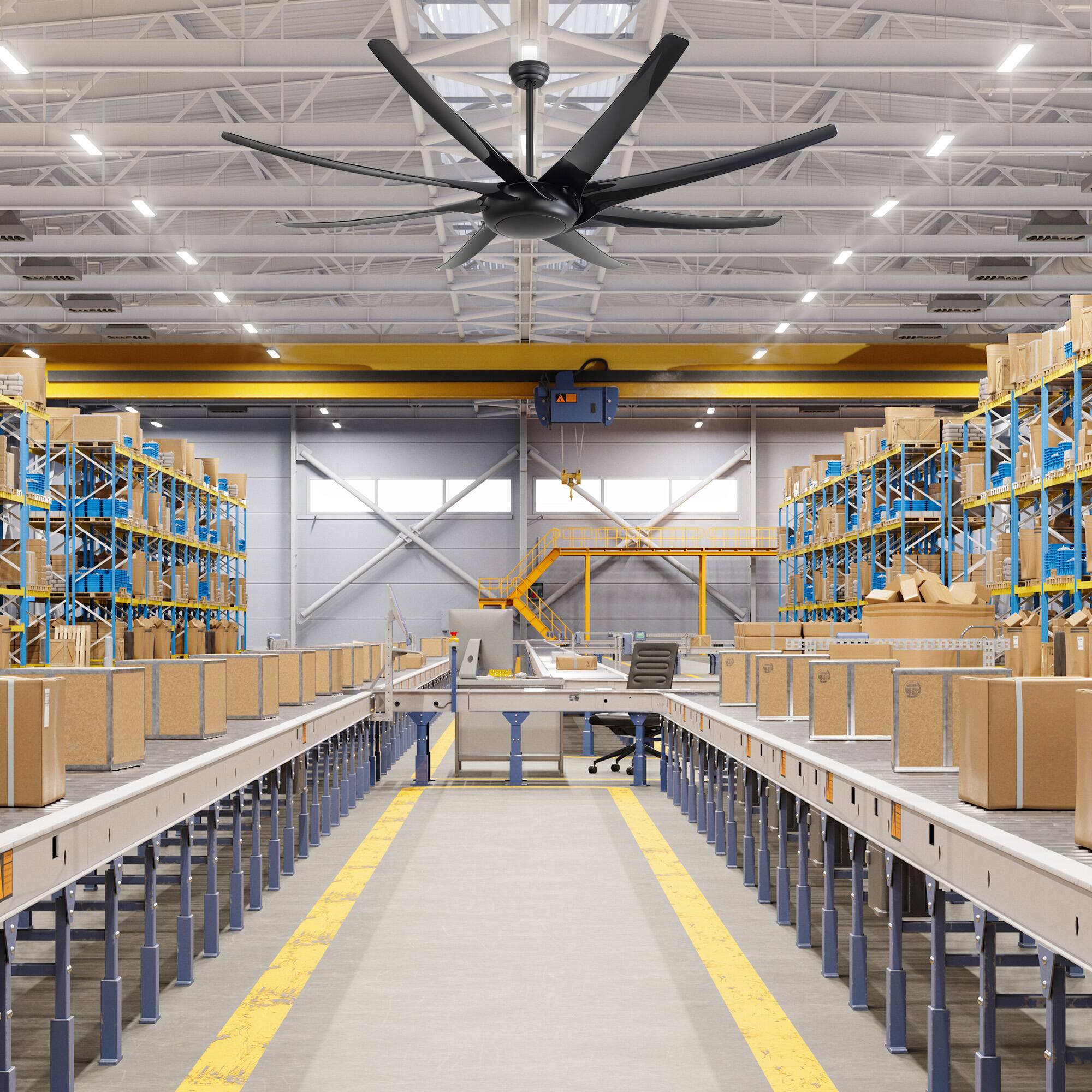 Alt View 7. Breezary - 84/100-Inch Ceiling Fan with 8 ABS Blades, DC Motor, 6-Speed Remote, Multi-Size Downrods, Versatile Commercial - 84-in Black.