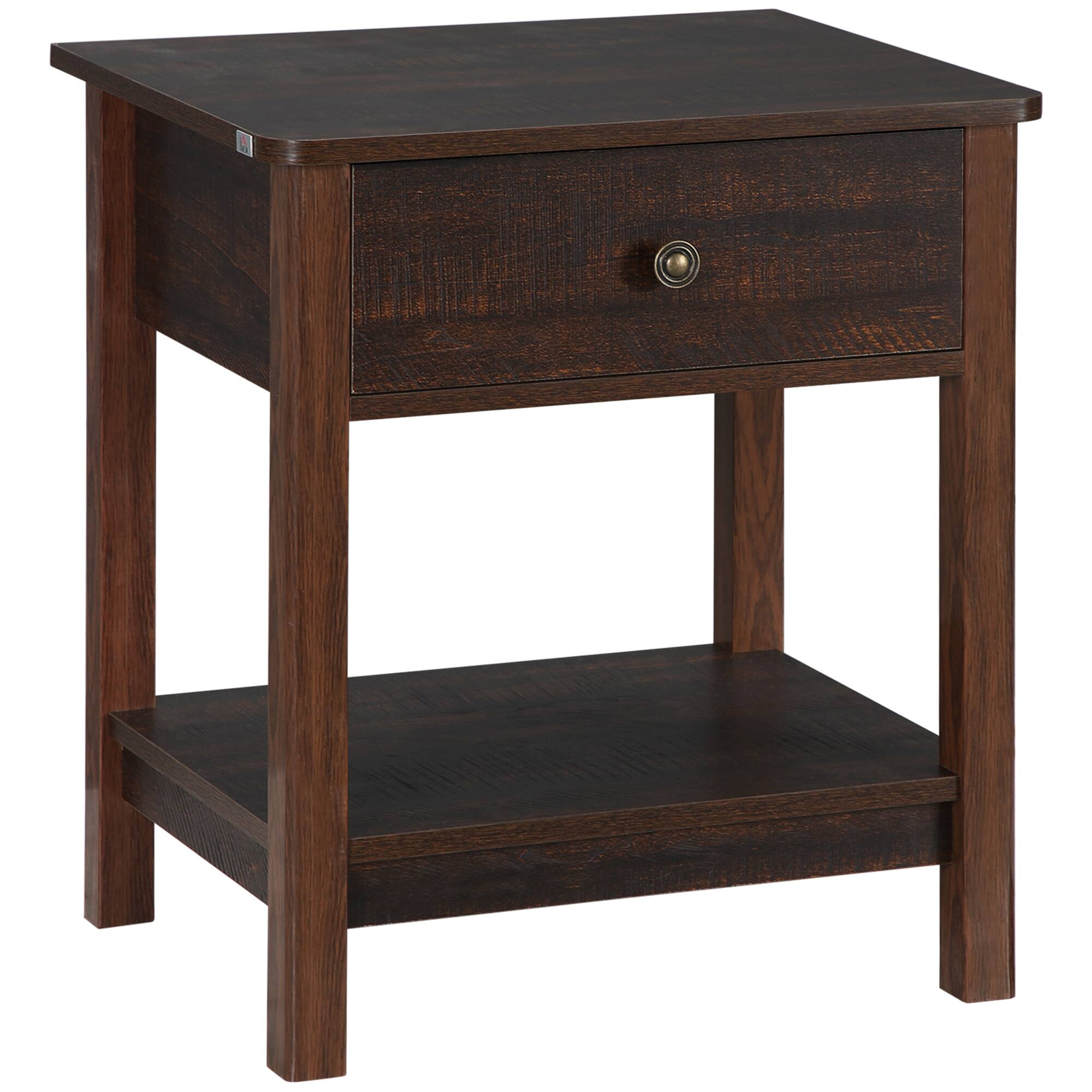 Front. Homcom - End Table with Drawer, Side Table with Top and Bottom Shelf for Small Spaces - Bronze.