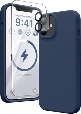 Entronix - iPhone 11 Bundle: Liquid Silicone Case with Screen & Camera Lens Protectors - Navy