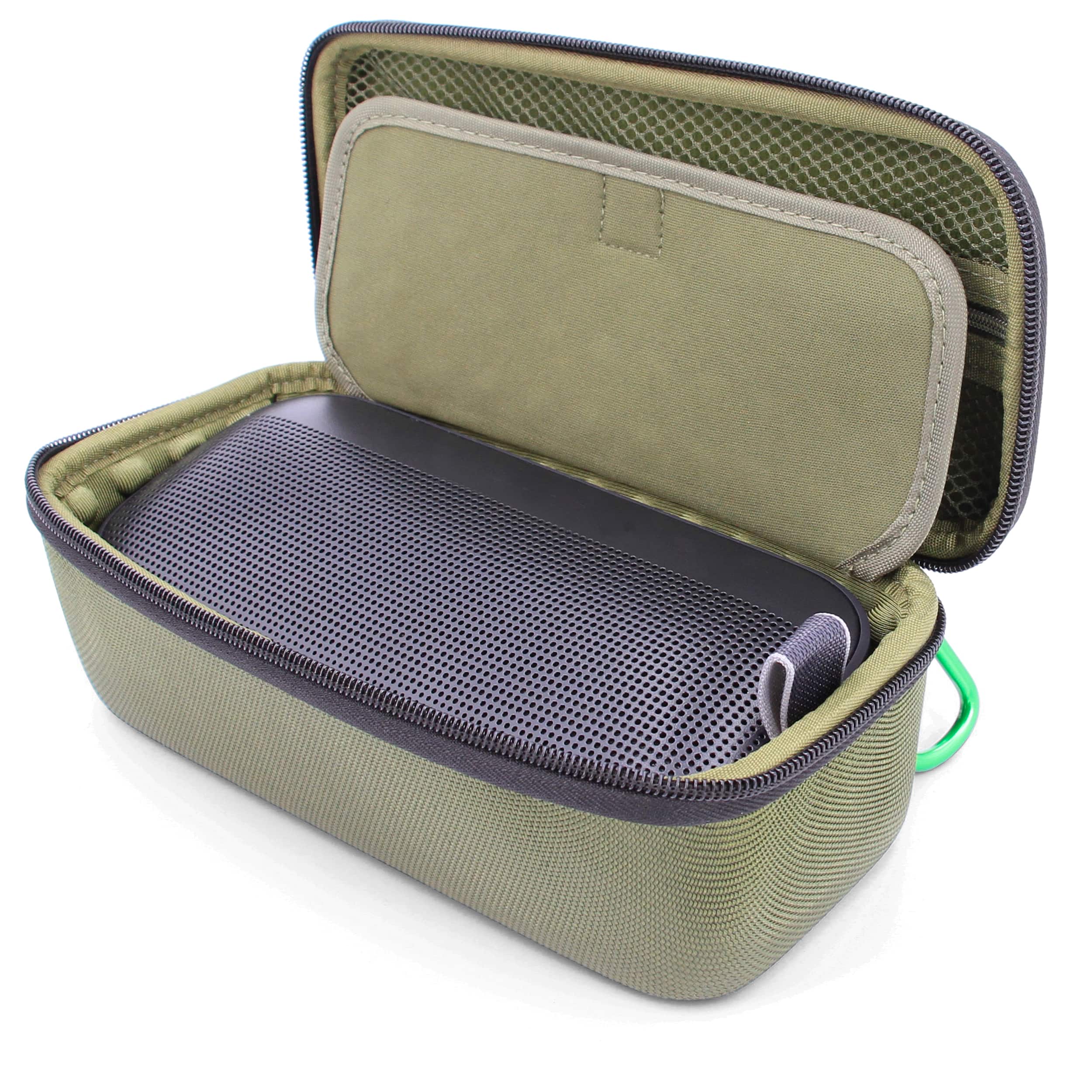CASEMATIX - Rugged Carry Case Fits Bose Soundlink FlexPortable Bluetooth Speaker and Charge Cable, Impact Resistant With Carabiner - Green