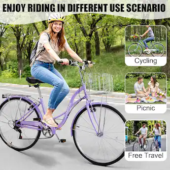 best travel backpack in india EISYROOD 26Inch Foldable Women Bike, Womens Folding Bike with Basket, 7 Speed Beach Cruiser Fodable Bike for Women with Cushion, V-Brakes, Quick Install for Adults, Womens (Purple) : Sports & and convenience with the Hyper Bicycles. Sudzendf Purple Garden & Outdoor