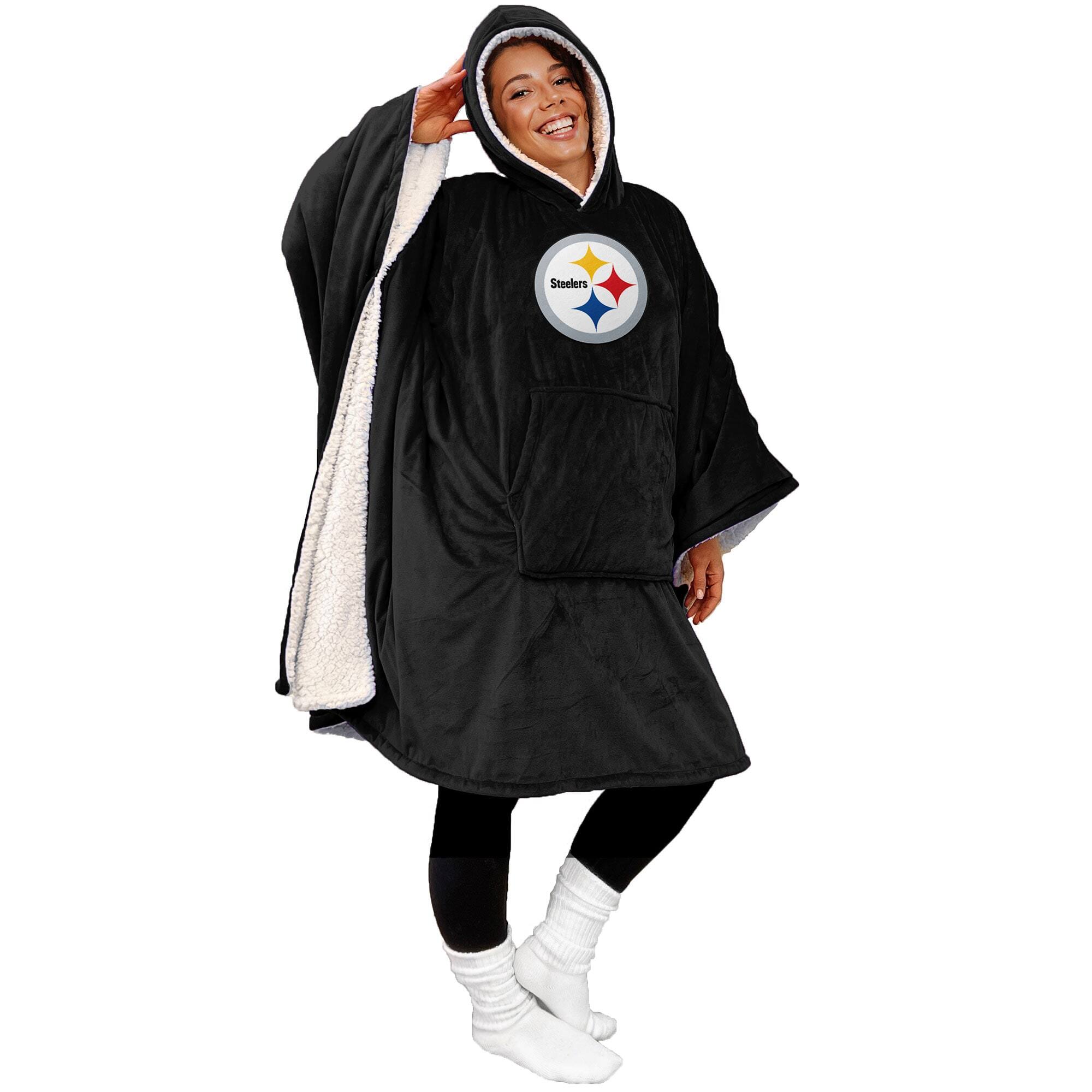 Front. Pegasus - Pittsburgh Steelers 60" x 80" Logo Patch Team Color Bloncho with Sherpa - Multicolor.