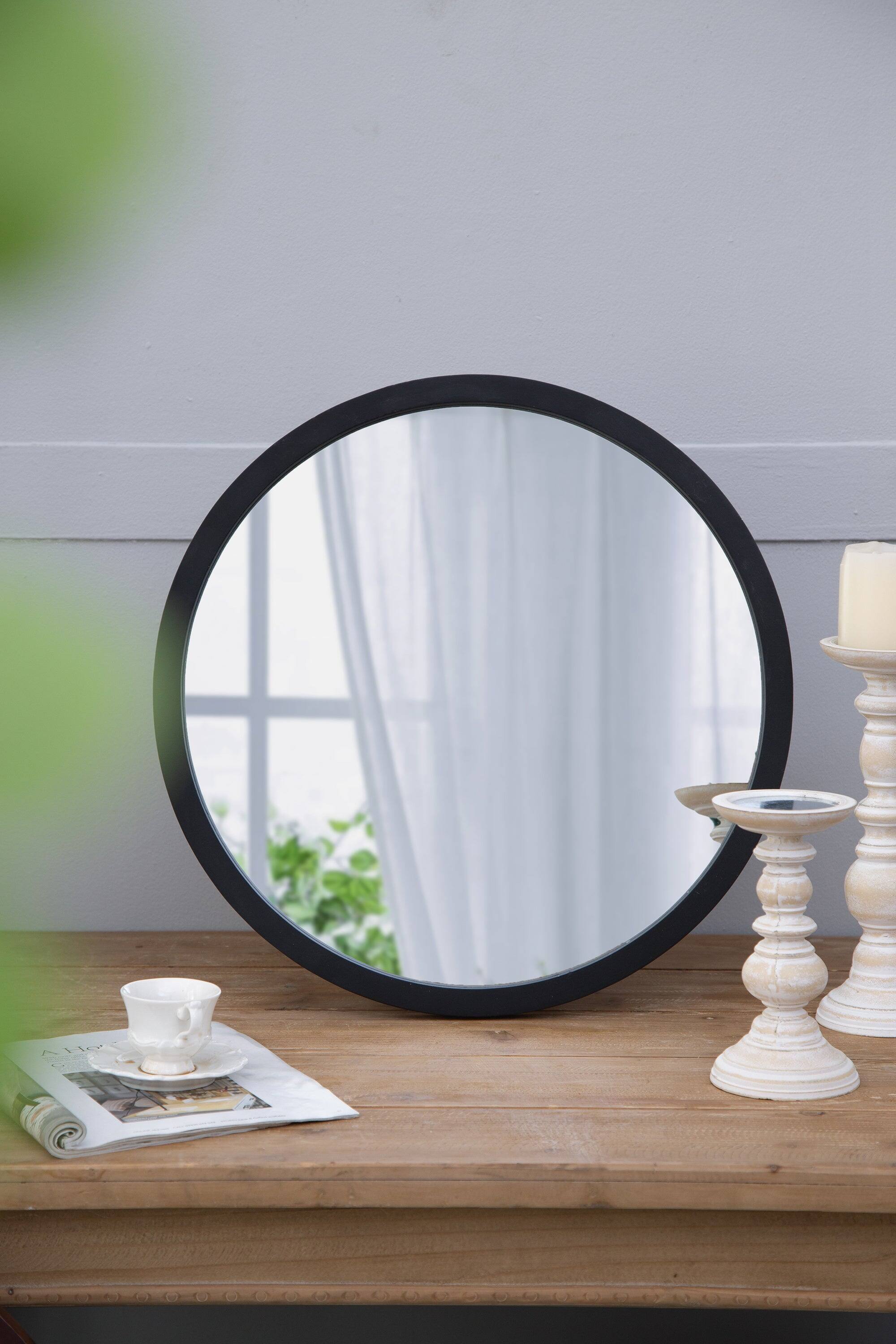 Back. BreeBe - 20x20 Round Wall Mirror with Black Wood Frame for Living Room Dining Room Foyer Bathroom Office Decor - Black.