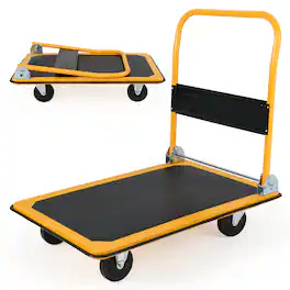 Costway - 660lbs Platform Cart Dolly Folding Foldable Moving Warehouse Push Hand Truck New - Yellow