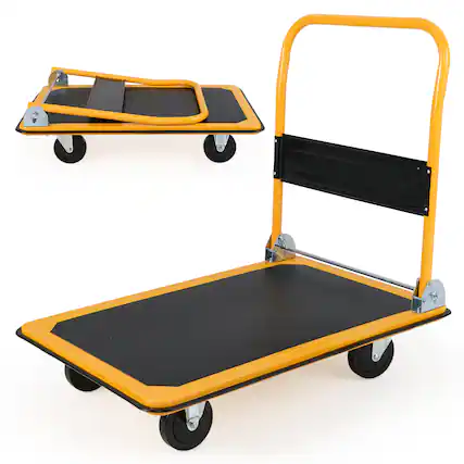 Front. Costway - Costway 660lbs Platform Cart Dolly Folding Foldable Moving Warehouse Push Hand Truck New - Yellow.