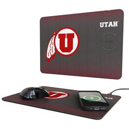Keyscaper - Utah Utes Linen Print 15W Fast Wireless Charger and Mouse Pad - Black