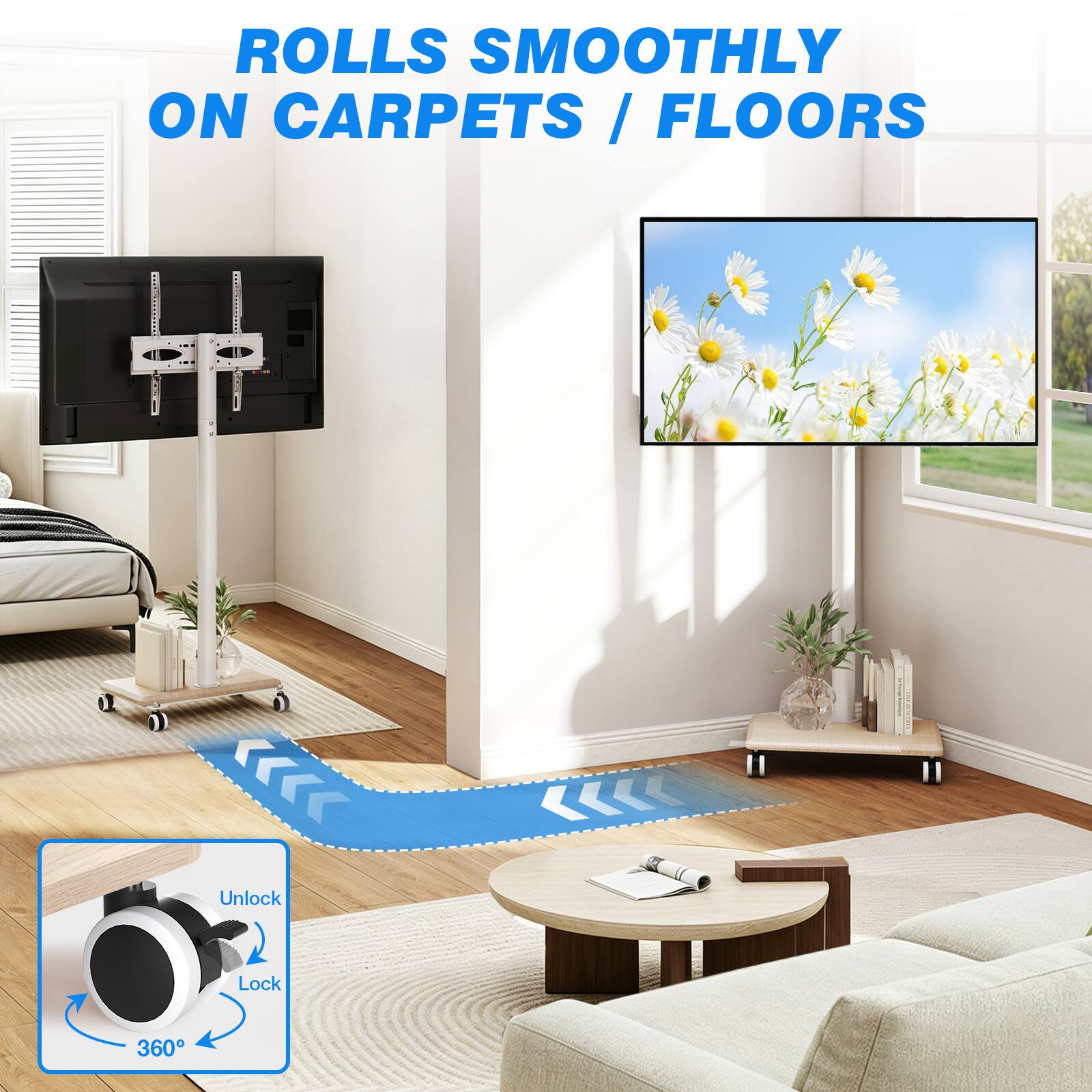 ROLLS SMOOTHLY ON CARPETS / FLOORS

Unlock
Lock
360°