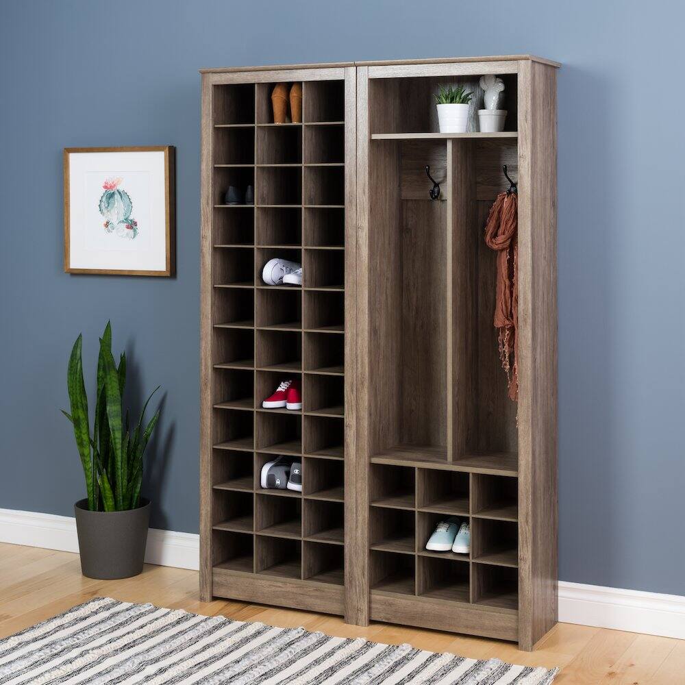 Left. Prepac - Space-Saving Shoe Storage Cabinet, Drifted Gray - Gray.