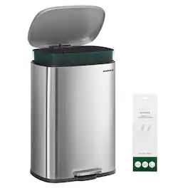 Songmics Home - 20-Gallon (75 L) Trash Can, Stainless Steel Kitchen Garbage Can, Recycling or Waste Bin, Soft Close, Step-On Pedal - Silver
