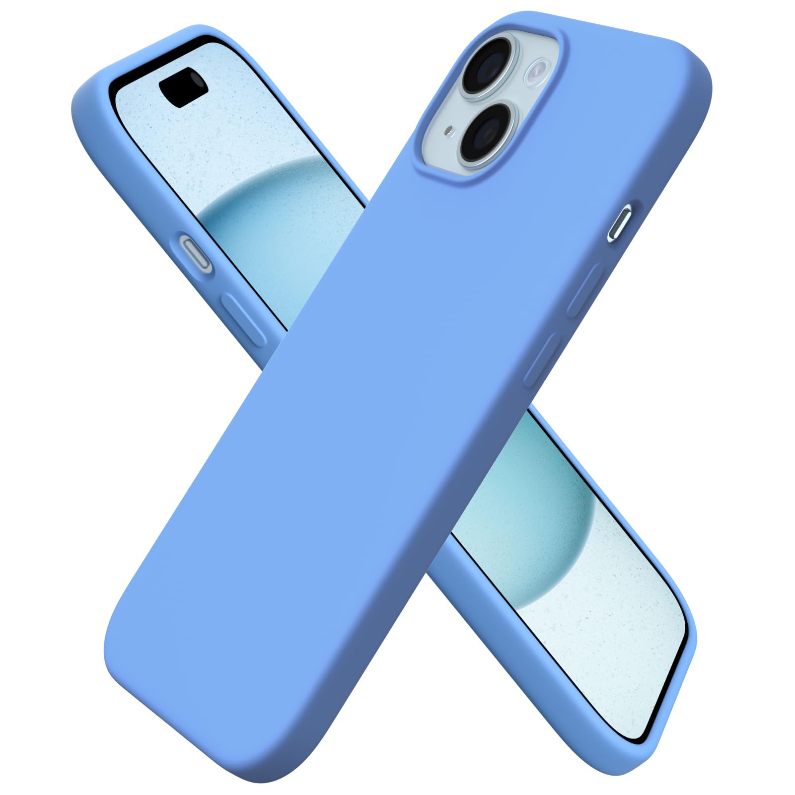 Ornarto - Compatible with iPhone 15 Case 6.1", Slim Liquid Silicone 3 Layers Full Covered Protective Cover - Sky Blue