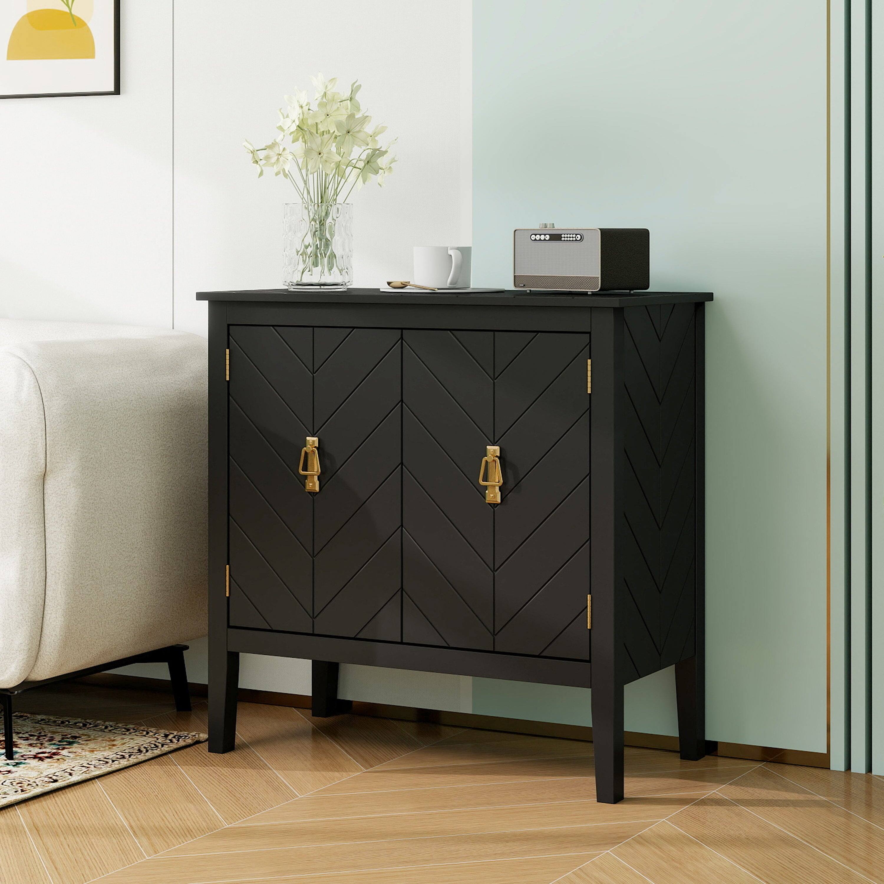 Alt View 5. Boyel Living - 2 Door Black Wood Cabinet Vintage Style Sideboard for Living Room Dining Room Office - Black.