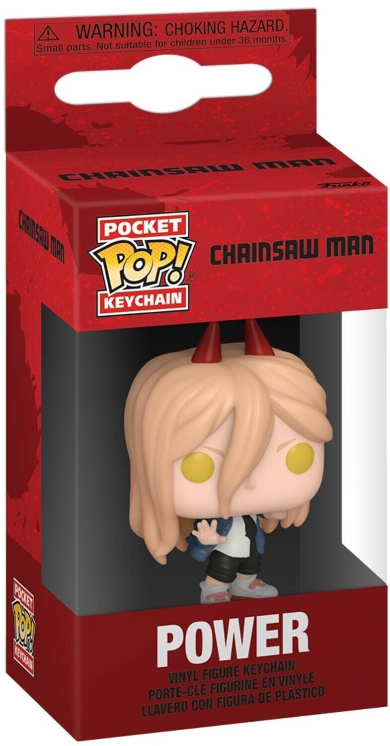 WARNING: CHOKING HAZARD. Small parts: Not suitable for children under 36 months. POCKET POP! CHAINSAW MAN KEYCHAIN POWER VINYL FIGURE VINYLE FIGURINE EN PORTE-CLE LLAVERO CON FIGURA DE PLSTICO