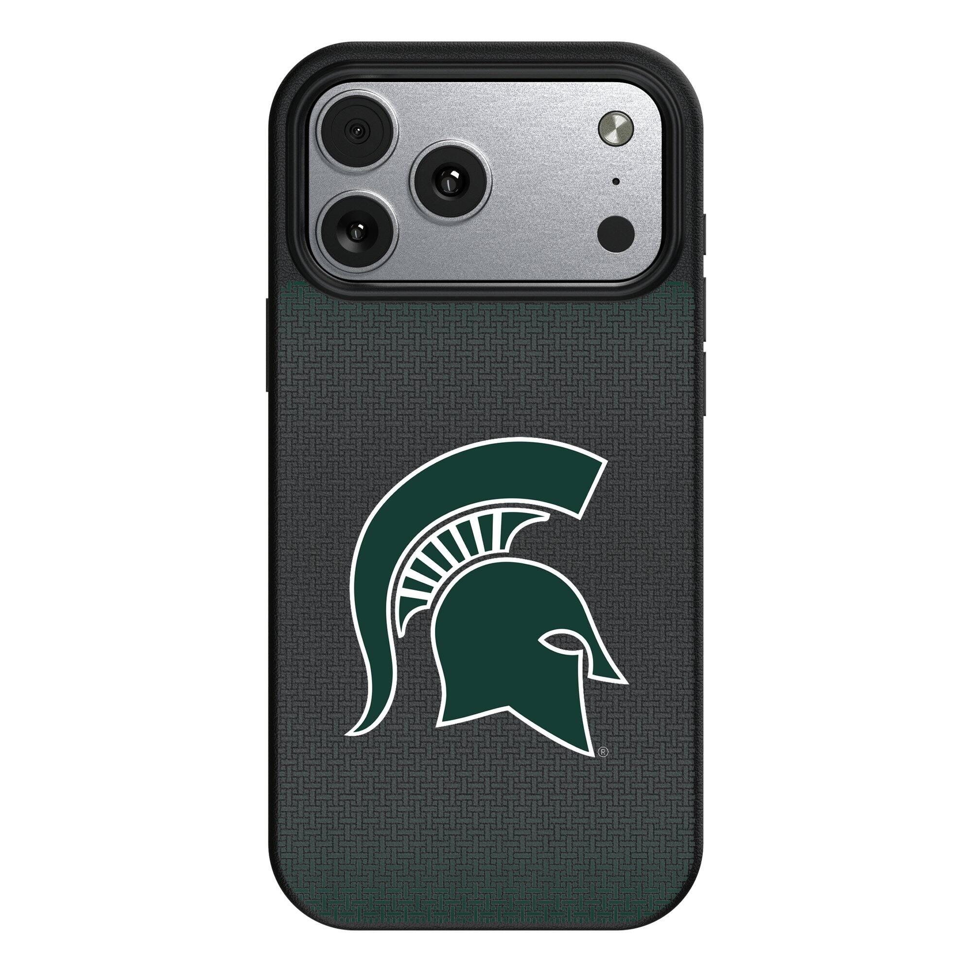 Front. Keyscaper - Michigan State Spartans Linen Logo iPhone Magnetic Bump Case - 15 - Black.