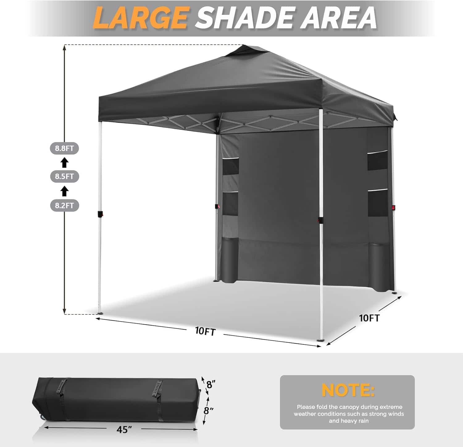 Winado - 10x10 Pop Up Canopy Tent with Sidewall and Sandbags, Outdoor Pop Up Gazebo Tent for Parties One Person Set Up