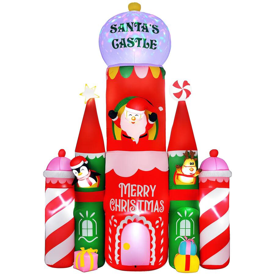Christmas Inflatable Castle Homcom Giant 10ft Christmas Inflatable Candy Castle/Santa, Colorful LED ...