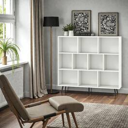 Hivvago - Modern Geometric Bookshelf with Metal Base - 10 cubes ( 47 inches ) - White + Black