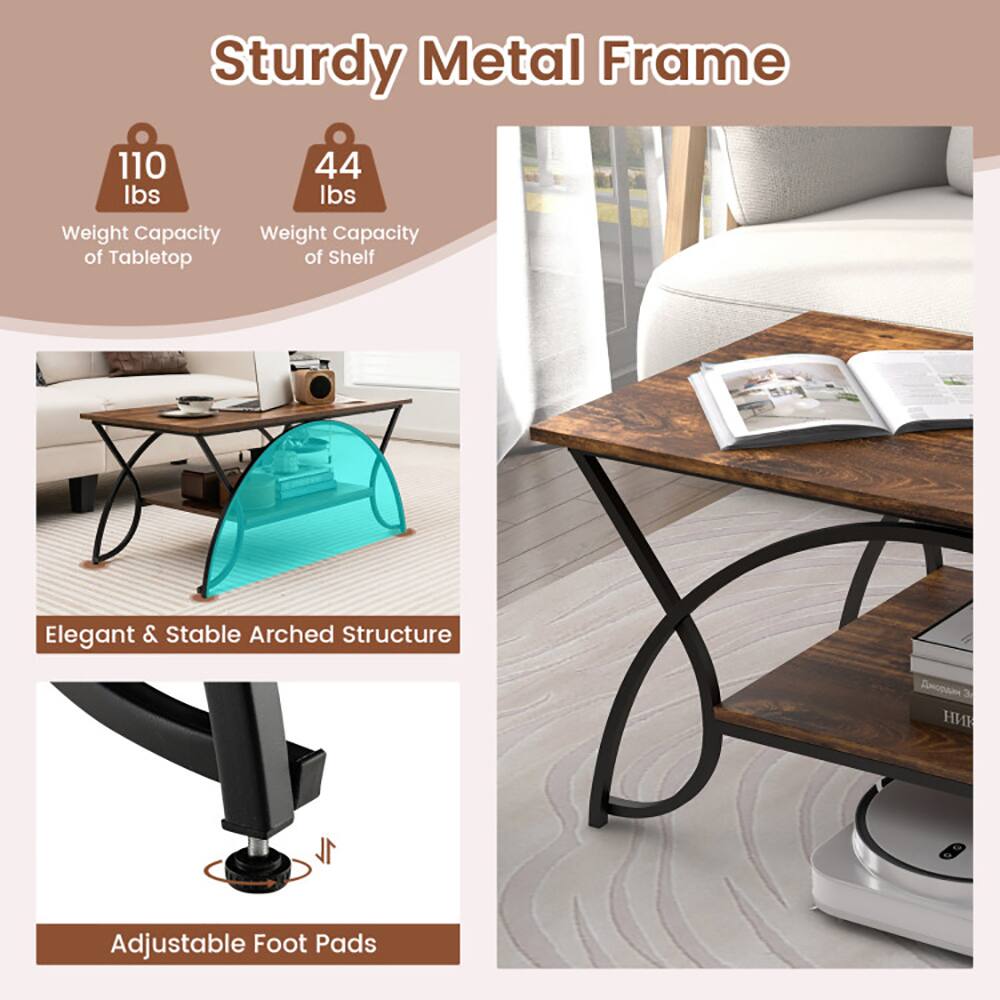 Sturdy Metal Frame

- 110 lbs Weight Capacity of Tabletop
- 44 lbs Weight Capacity of Shelf

Elegant & Stable Arched Structure

Adjustable Foot Pads