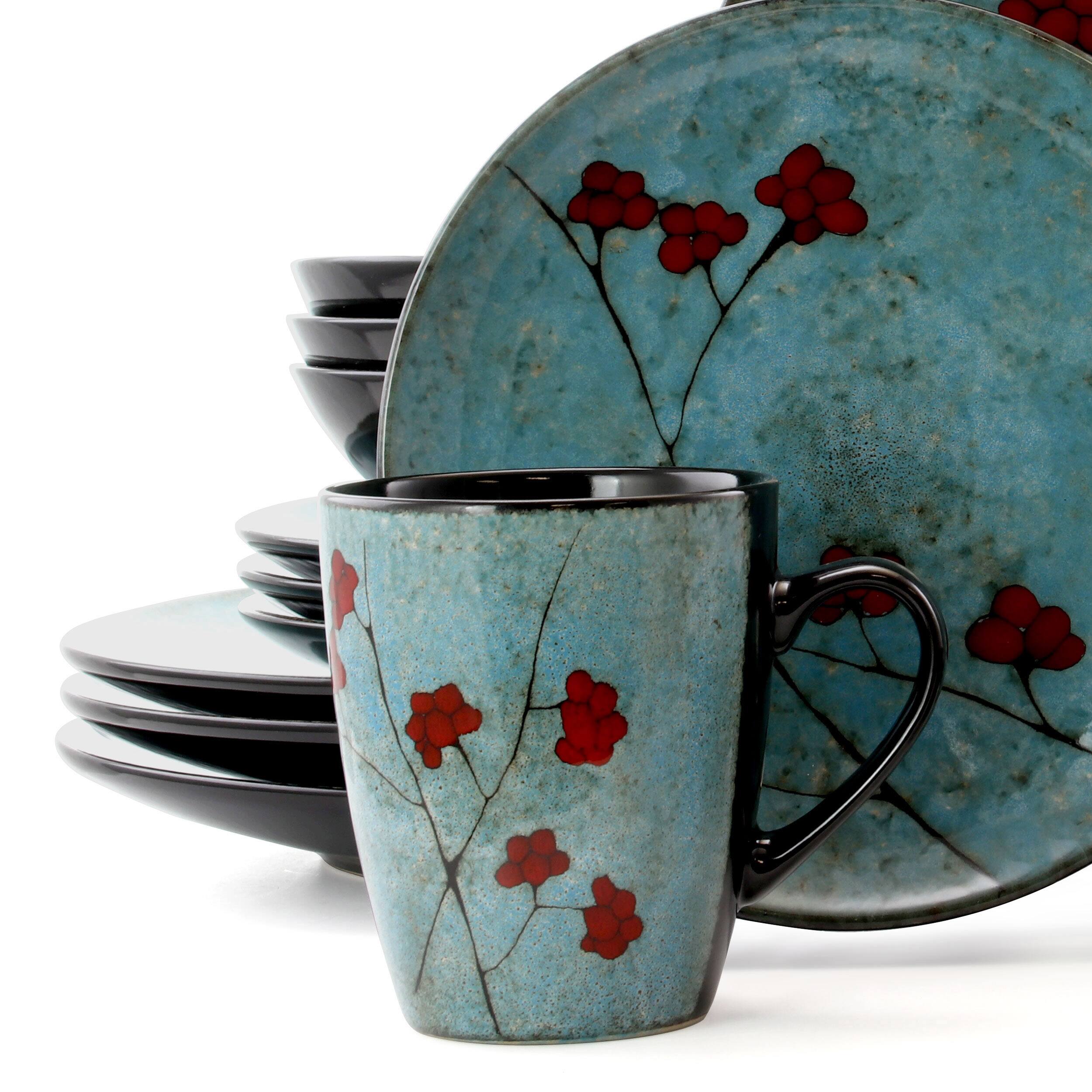 Alt View 3. Elama - Elama Floral Accents 16 Piece Dinnerware Set in Blue - Blue.