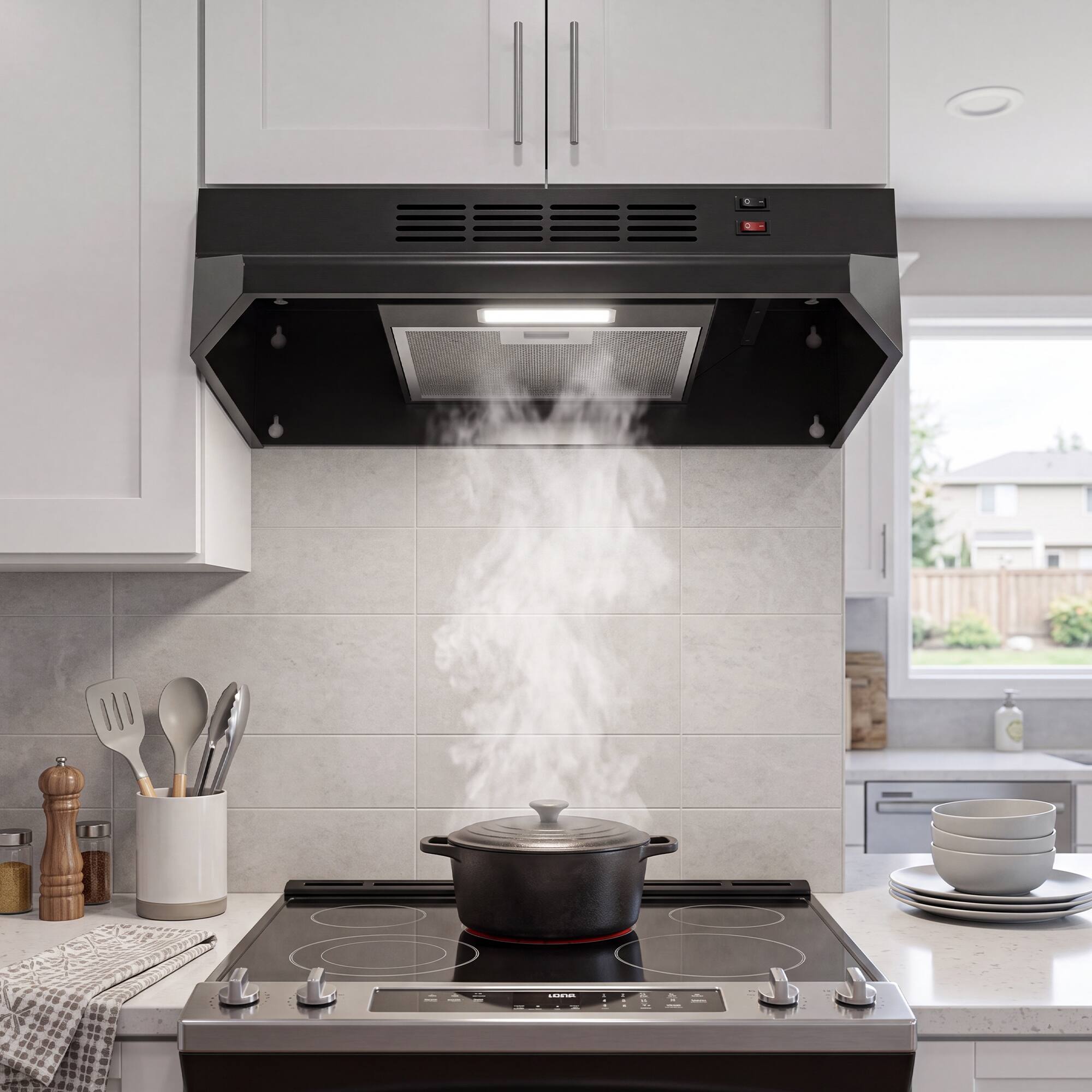 Alt View 3. Breezary - 30 inches - Convertible - Under cabinet Range Hood - Black.